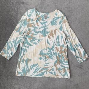Chicos Shirt Womens Large Floral Print Stretch 3/4 Sleeve Lightweight Top